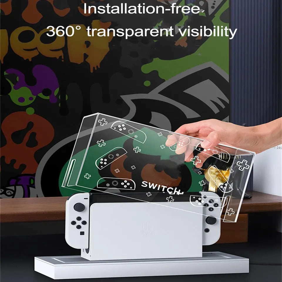 YLW RGB Base Clear Dust Cover for Nintendo Switch OLED: Protective Acrylic Sleeve Display Shell - Keep Your Console Safe and Stylish with Game Accessories