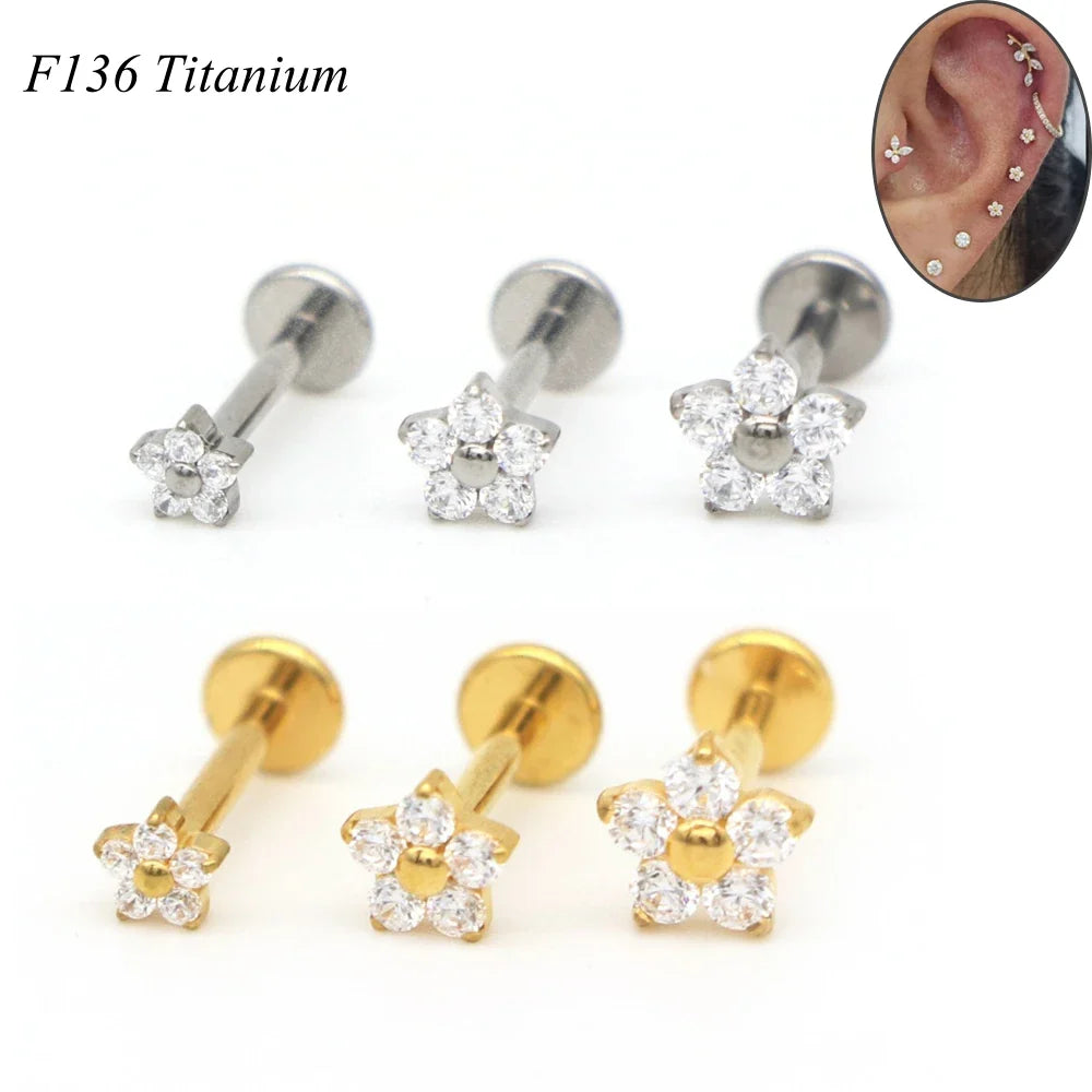12Pcs Mini Flower Ear Studs G23 Titanium F136 16G Labret Bar Piercing Jewelry – Tragus, Helix, Daith & Lip Body Jewelry Set (3.4–5.4mm)