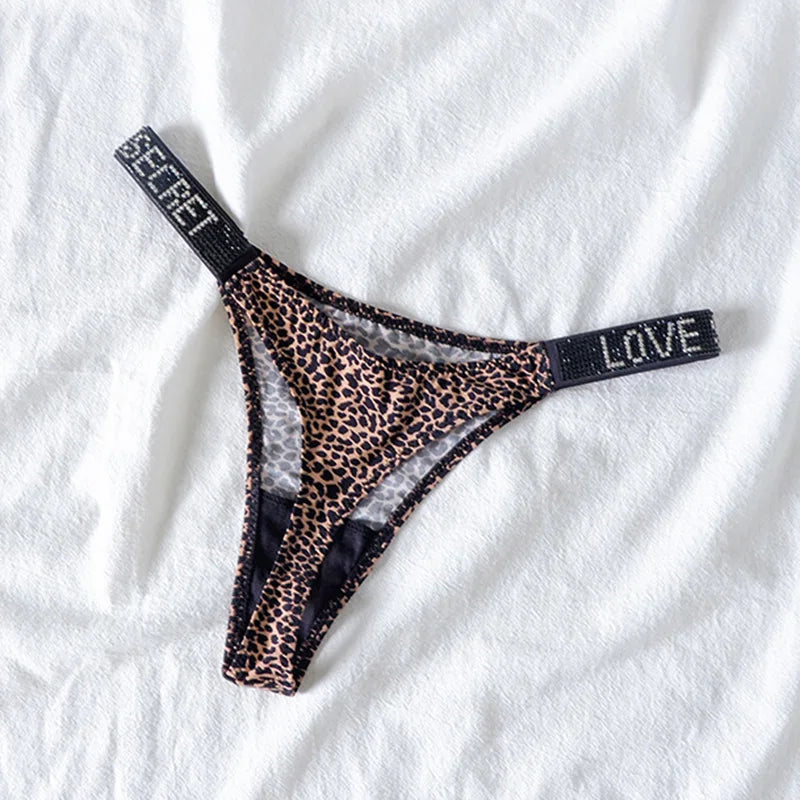 Women’s Sexy Rhinestone G-String Thong – Low Waist T-Back Sports Panties, Diamond Letter Design, Sizes S–XL