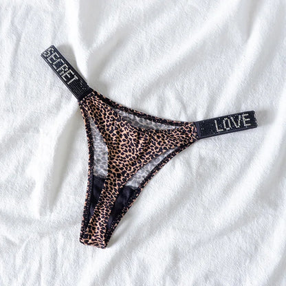 Women’s Sexy Rhinestone G-String Thong – Low Waist T-Back Sports Panties, Diamond Letter Design, Sizes S–XL