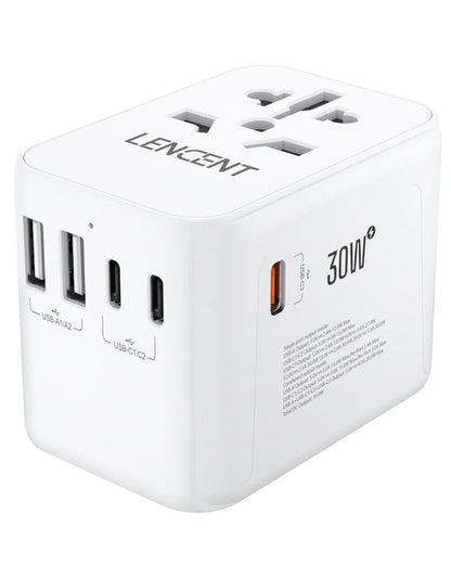 LENCENT International Travel Adapter - All-in-One Wall Charger with 3 USB Ports and 1 Type-C, for US, EU, UK, AUS Travel