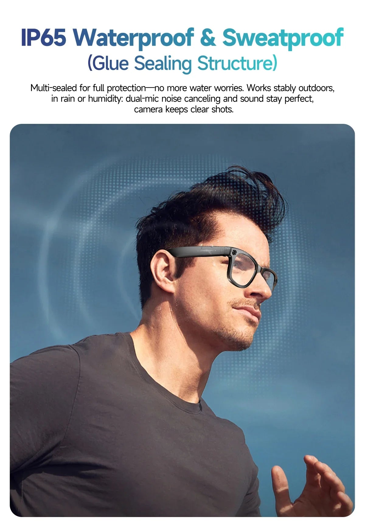 8MP Smart Glasses — AI Photo Recognition, Video Recording, Translation, Bluetooth, IP65 Waterproof, 270mAh Battery