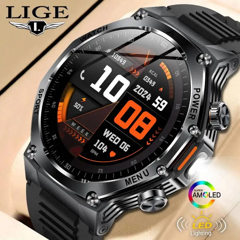 LIGE 2025 Smartwatch for Men — 800mAh Ultra Long Battery, Waterproof Outdoor Sport Watch with Bluetooth Call & Military Design