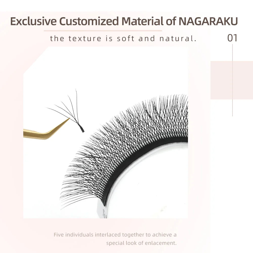 NAGARAKU 5D W-Shape Eyelash Extensions – Mega Volume Premade Fans, Soft Dense Lashes
