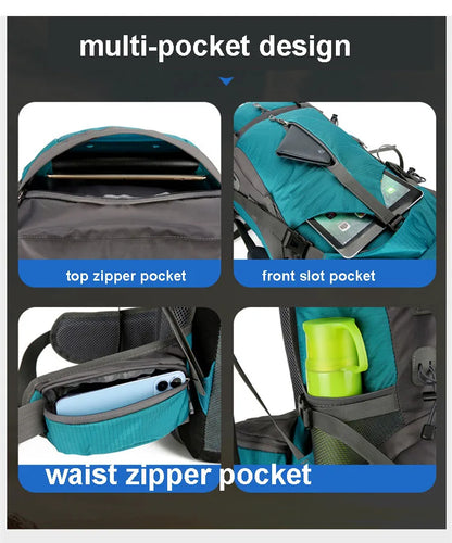 70L Nylon Camping Backpack with Rain Cover — Outdoor Hiking, Mountaineering & Travel Daypack for Men