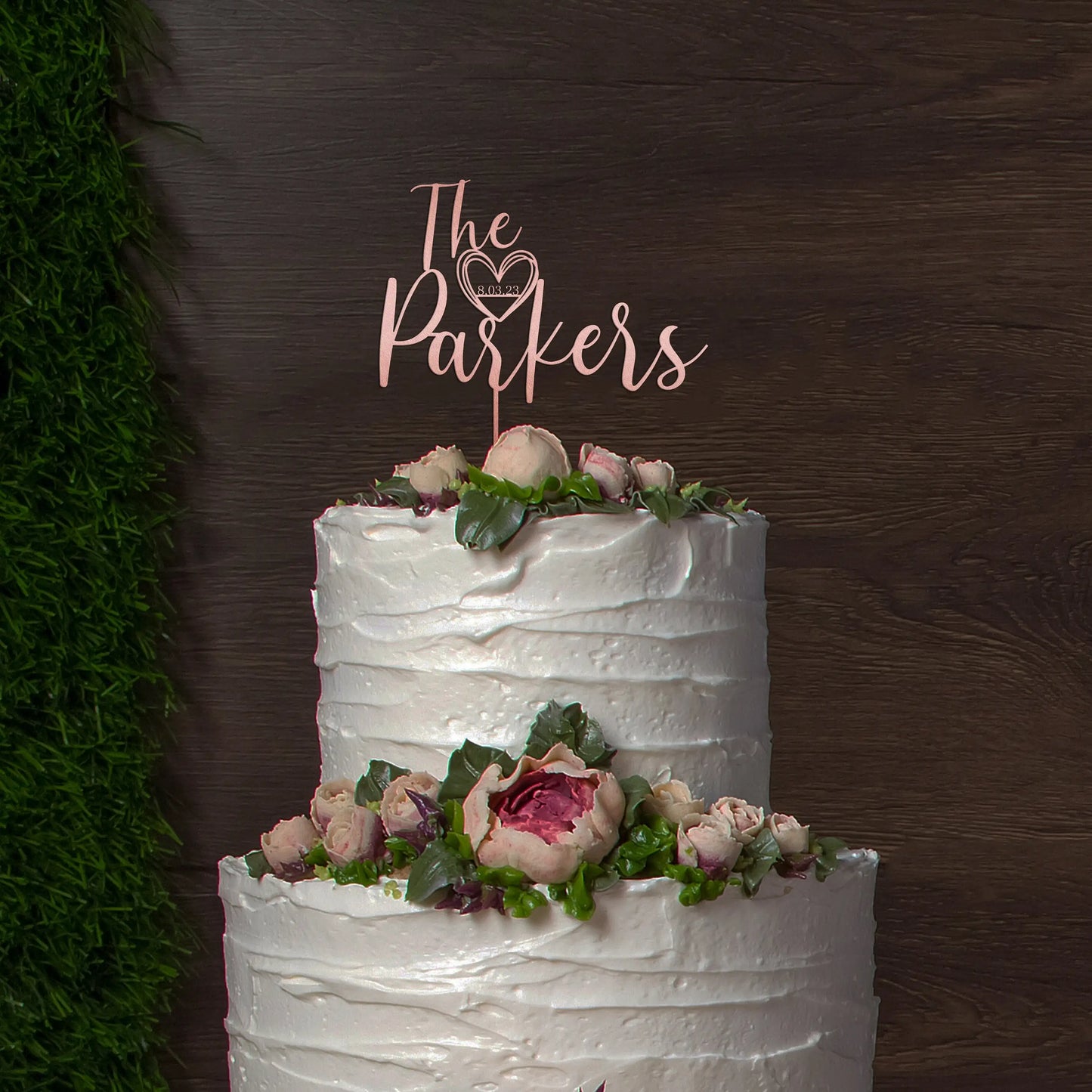 Personalized Acrylic Wedding Cake Topper – Custom Script with Date, Rustic Party Cake Decoration