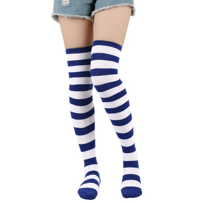 Stylish Knee-Length JK Striped Socks for Women & Girls – Multi-Color Cute Thigh-High Socks   1/2