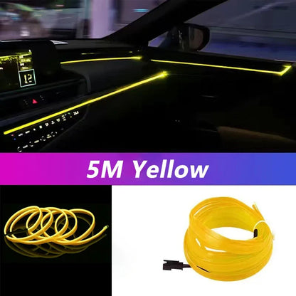 5M Car Interior LED Strip Light - USB Flexible Neon Ambient Lighting for Auto DIY Decoration