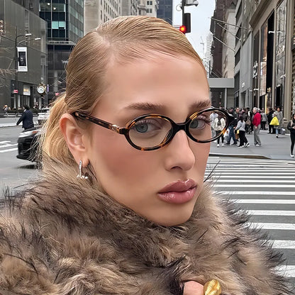 Vintage Oval Sunglasses – Luxury Designer Anti-Blue Light Glasses, Fashion Retro Eyewear for Women & Men, Leopard Frame