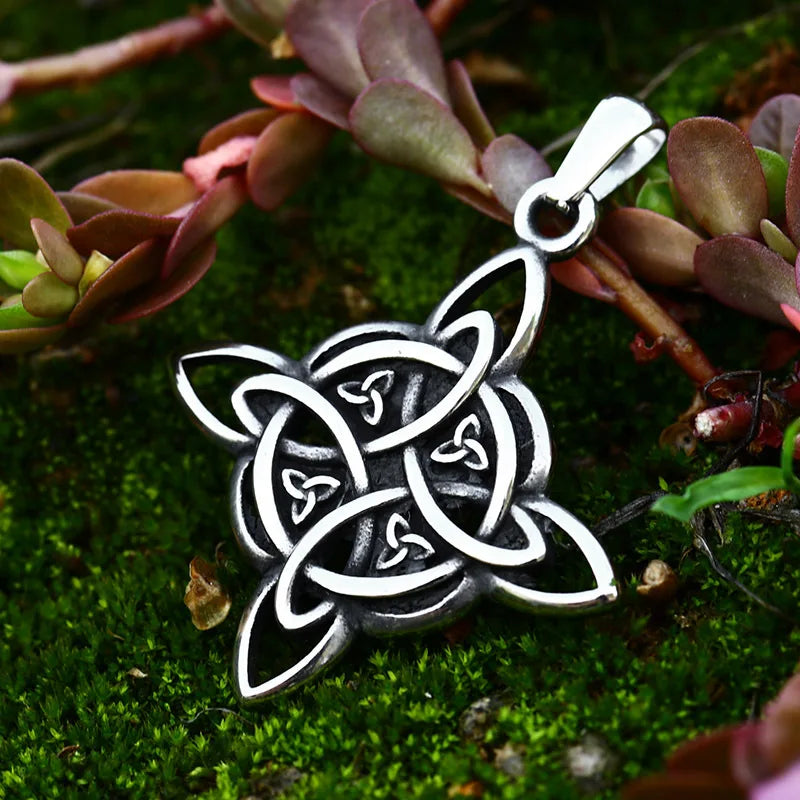 Witch Knot Necklace – Stainless Steel Magic Celtic Knot Pendant, Pagan Witchcraft Symbols, Jewelry Gift for Women