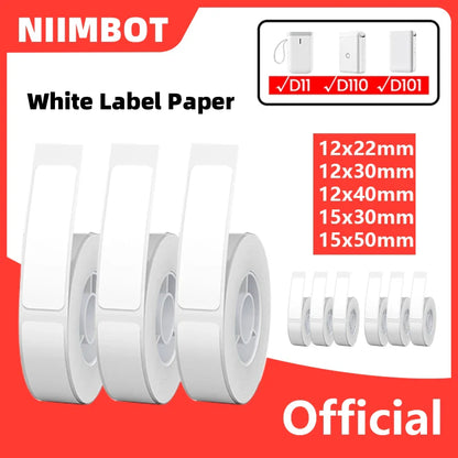 Niimbot D11/D101/D110 Mini Portable Thermal Label Printer – White Waterproof Anti-Oil Sticker Paper, No-Glue Bluetooth Sticker Printer