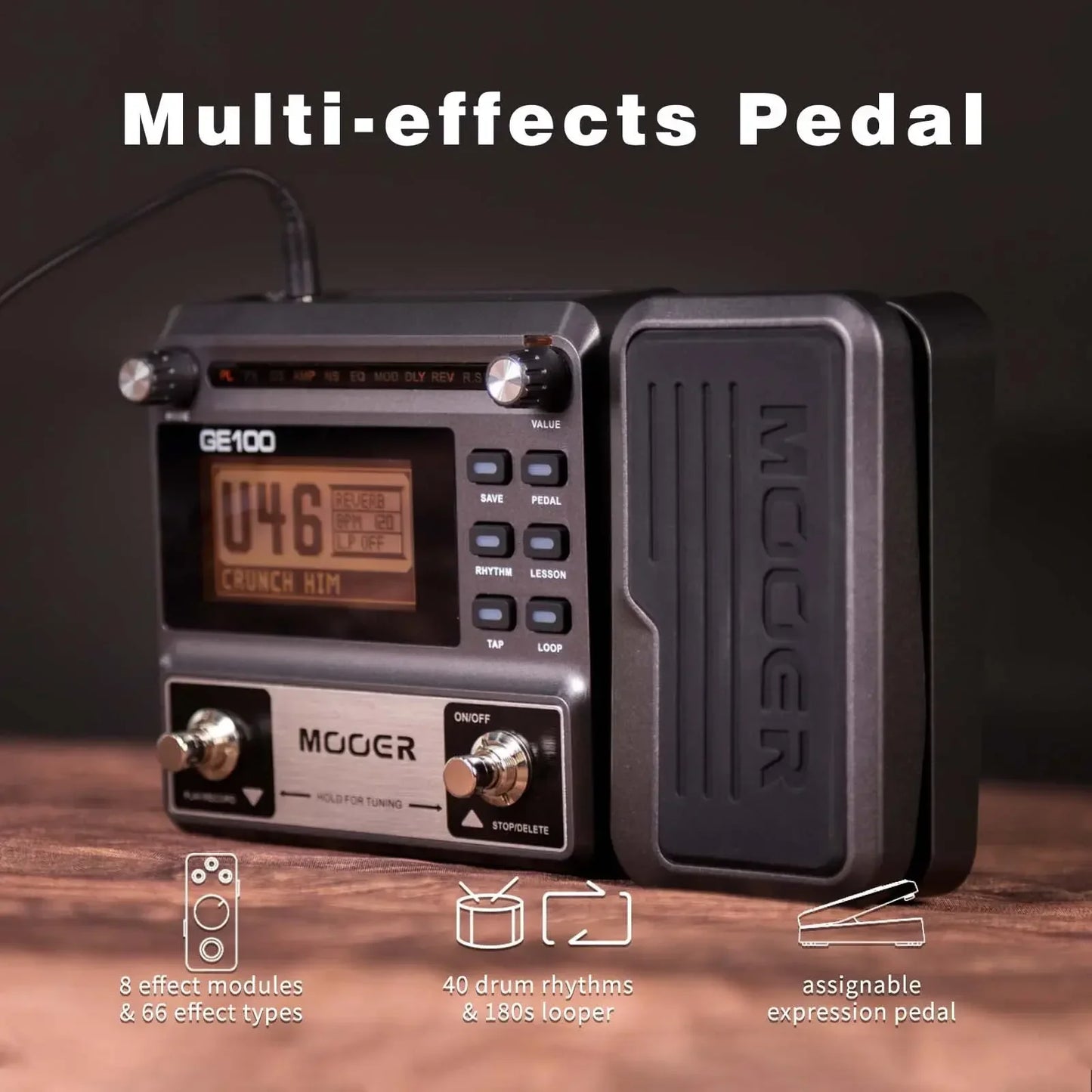 MOOER PE100 Portable Guitar Multi-Effects Processor – 39 Effects, 40 Drum Patterns & 10 Tempo Options