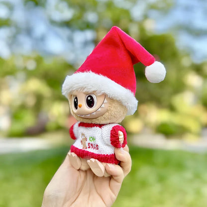 Mini Winter Plush Outfit for Labubu V1–V3 Dolls – Santa, Snowman & Elk Sweater Hat Set, New Year Gift