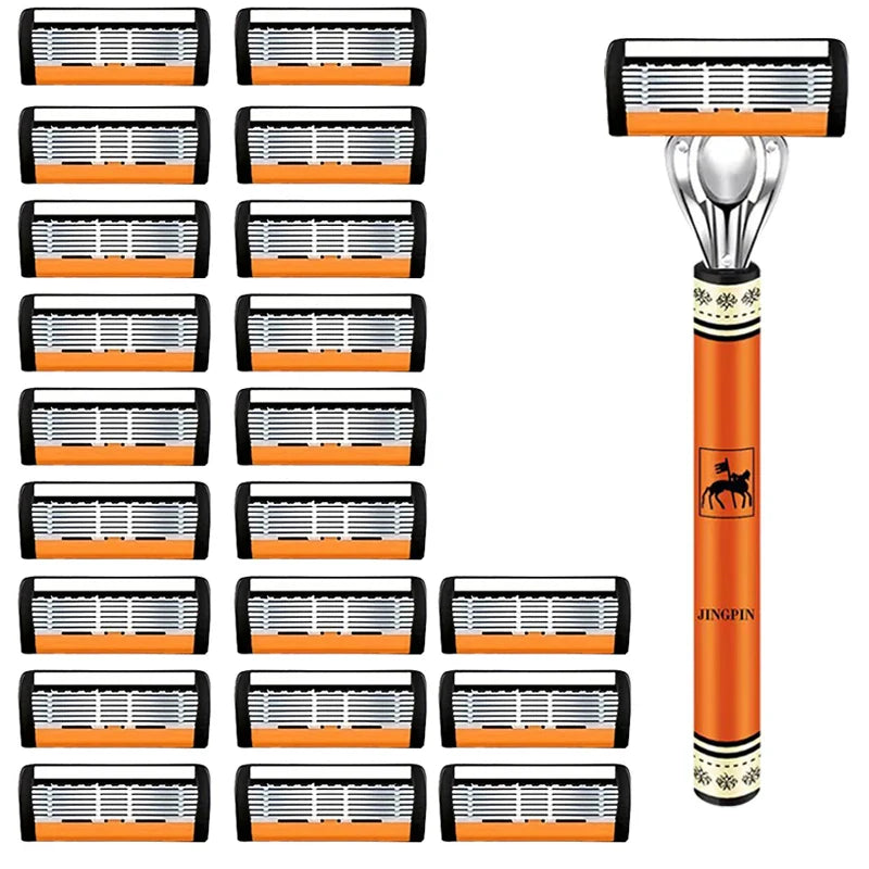 Men’s 6-Layer Safety Razor Set – High-Quality Sharp Stainless Steel Shaver with Replaceable Blades