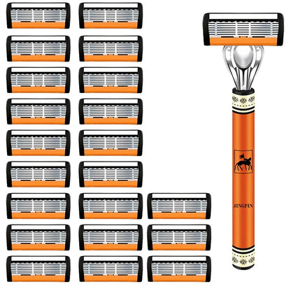 Men’s 6-Layer Safety Razor Set – High-Quality Stainless Steel Shaver with Replaceable Blades