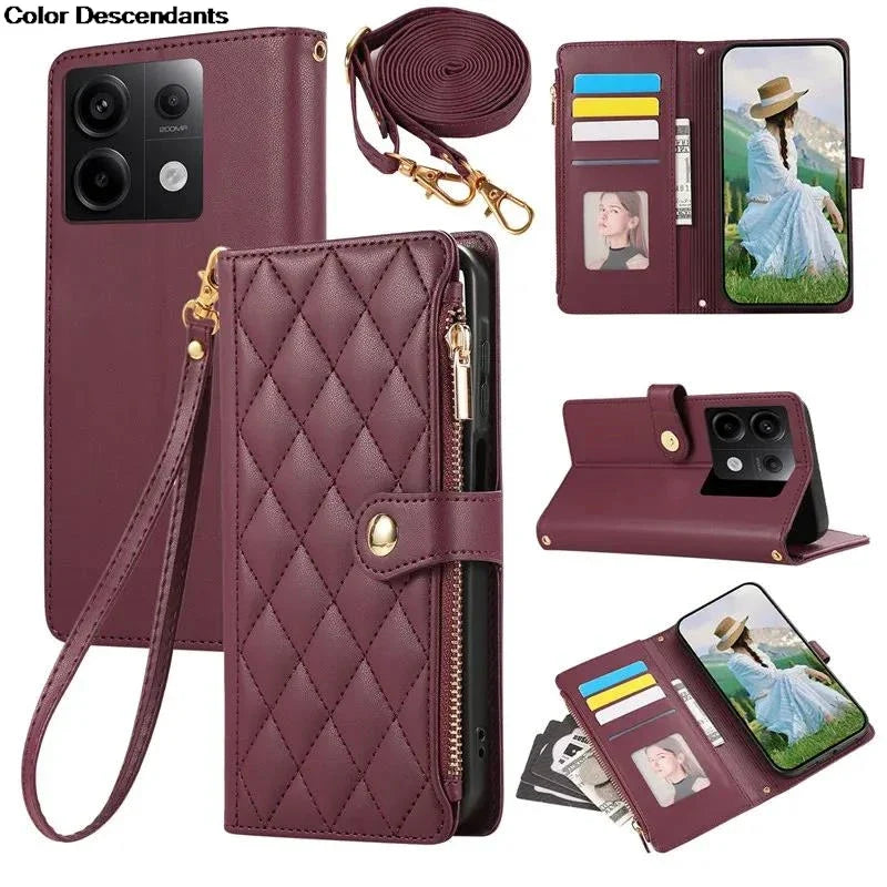 Lanyard Flip Leather Case for Xiaomi – Zipper Wallet & Card Cover for Redmi Note 13/12/12S/11/11S/10/10S/9S/9 Pro/13C/12 Poco X5/M6 Pro