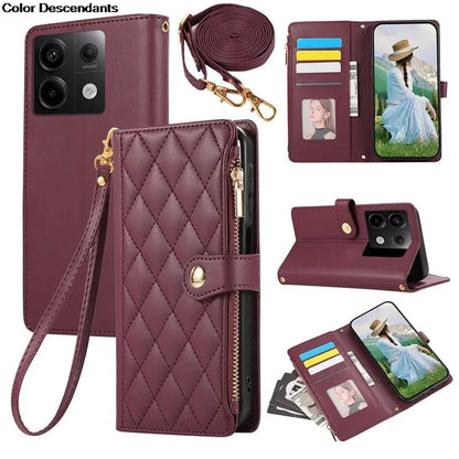 Lanyard Flip Leather Case for Xiaomi – Zipper Wallet & Card Cover for Redmi Note 13/12/12S/11/11S/10/10S/9S/9 Pro/13C/12 Poco X5/M6 Pro