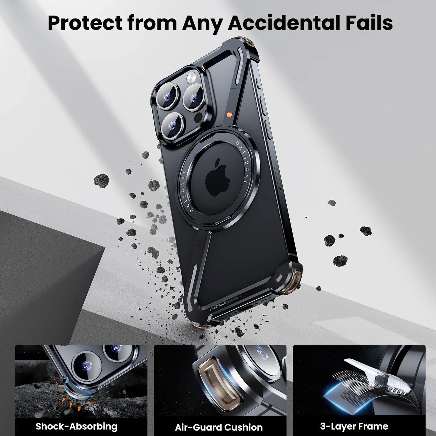Oatsbasf Z Shape Metal Phone Case for iPhone 15/16 Pro Max – Shockproof Cover with 360° Rotating Holder & Bumper Protection