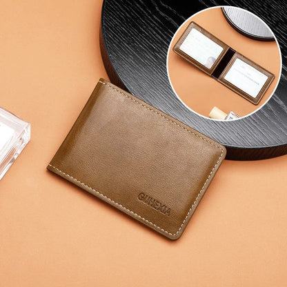 Retro Leather Driver’s License Wallet – Ultra-Thin Men’s ID Card Holder with Coin Purse, Multifunctional Slim Solid Color Short Wallet