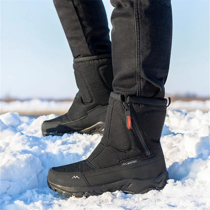Large Winter Men’s Boots – Warm Plush Ankle High-Top Snow Boots, Sweat-Wicking Outdoor Sneakers
