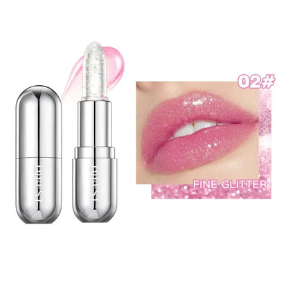 Soft Jelly Color-Changing Lipstick – Glossy Hydrating Glitter Lip Balm with Sparkling Red Shade