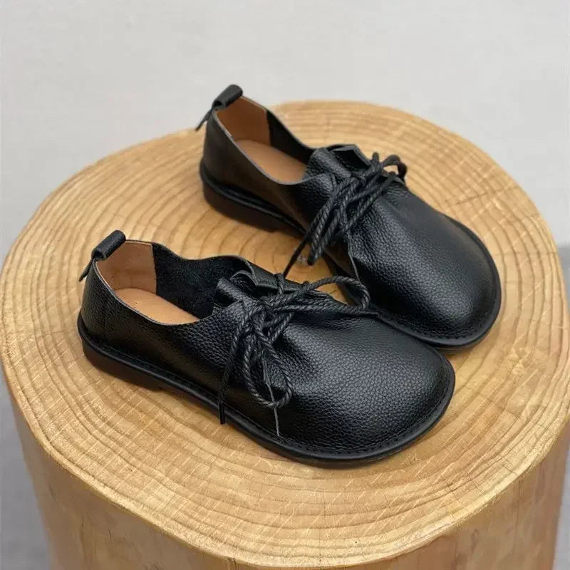 Barefoot Retro Handmade Genuine Leather Women’s Shoes – Soft Sole Wide Toe Flat Casual Lace-Up Footwear, Size 43