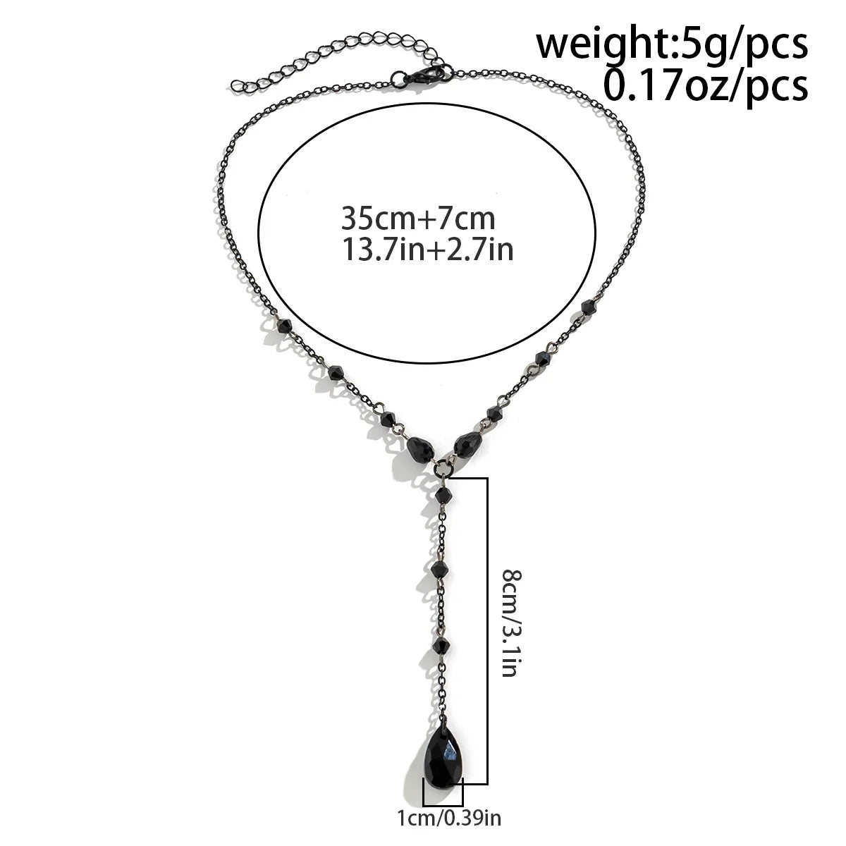 Goth Black Crystal Chest Chain Necklace - Vintage Water Drop Choker Jewelry for Women Y2K Halloween Style Accessories