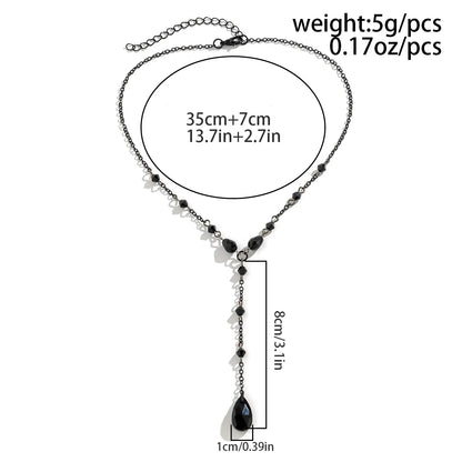 Goth Black Crystal Chest Chain Necklace - Vintage Water Drop Choker Jewelry for Women Y2K Halloween Style Accessories