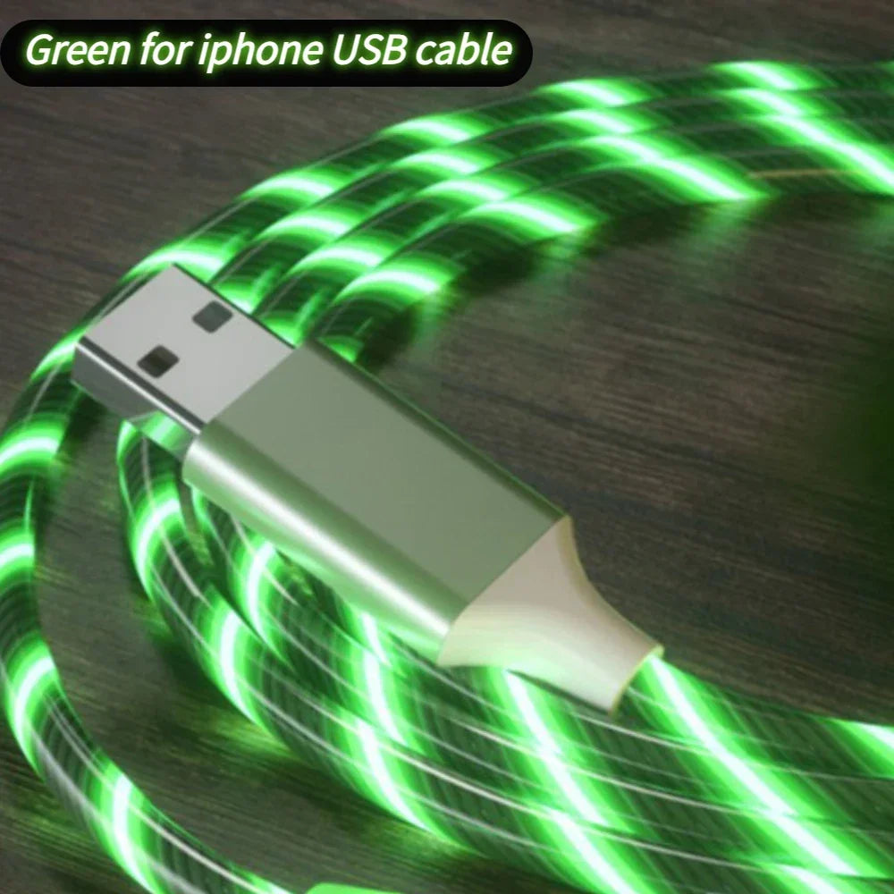 1m & 2m Glowing LED USB Charging Cable – 2.4A Data Cord for iPhone 14, 13, 12, 11 Pro Max, XS & XR