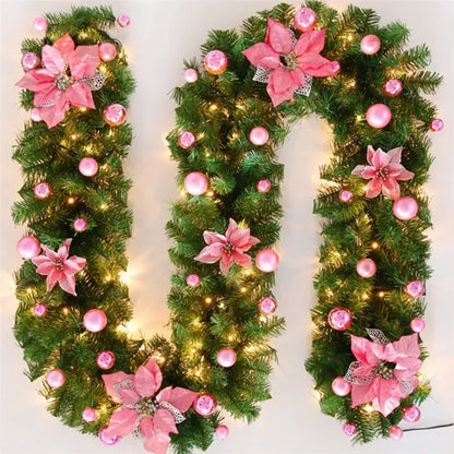 2.7M LED Rattan Christmas Garland – DIY Wreath for Stairs, Fireplace, Tree & Home Decoration