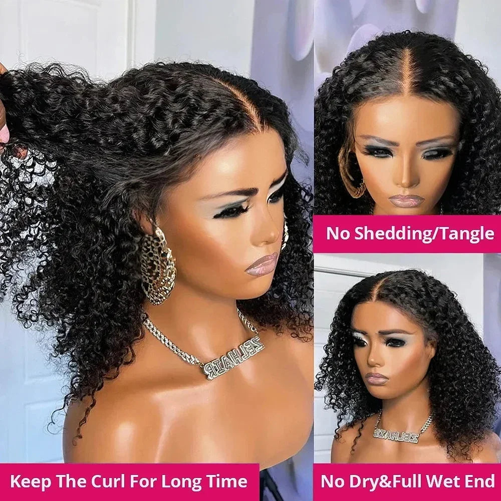 Wear and Go Water Wave Bob Lace Wig – Curly 6x4 Glueless Human Hair, 4x4 Ready-to-Go Pre-Cut Lace Wig for Women