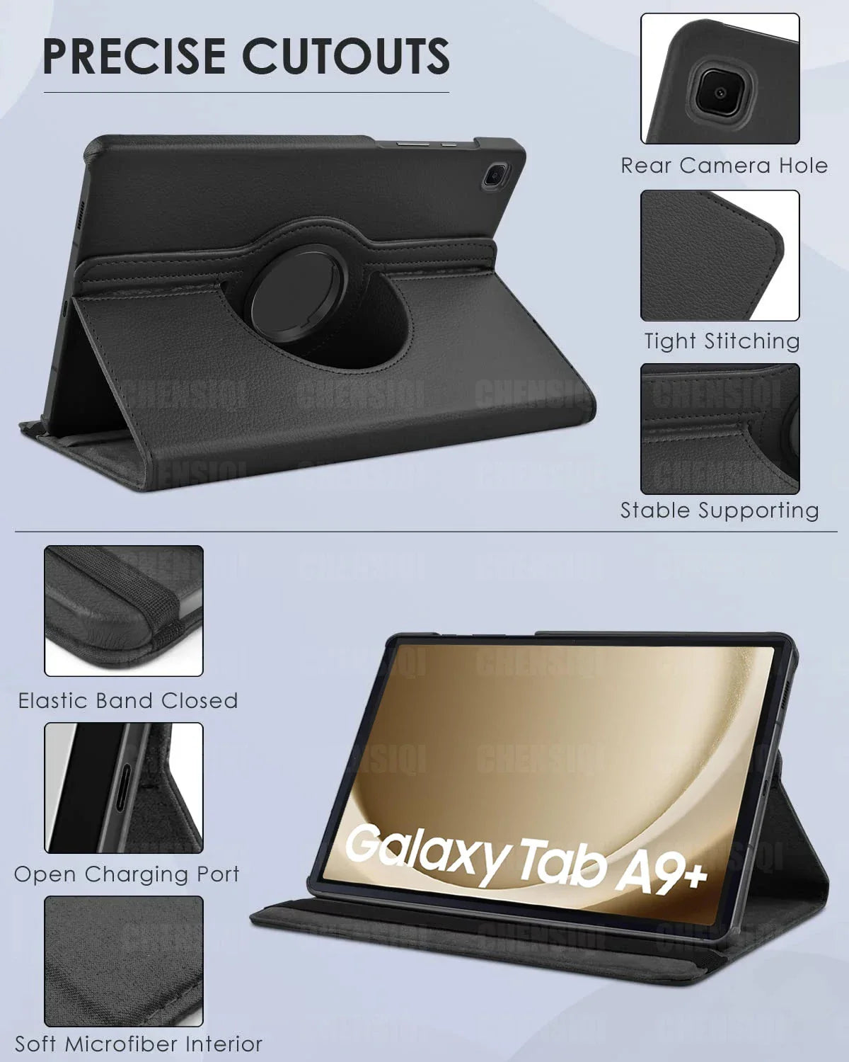 Samsung Galaxy Tab A9+ (11-inch) 2023 Case – PU Leather Cover with Sleep/Wake Function, 360° Rotating Stand & Protective Shell