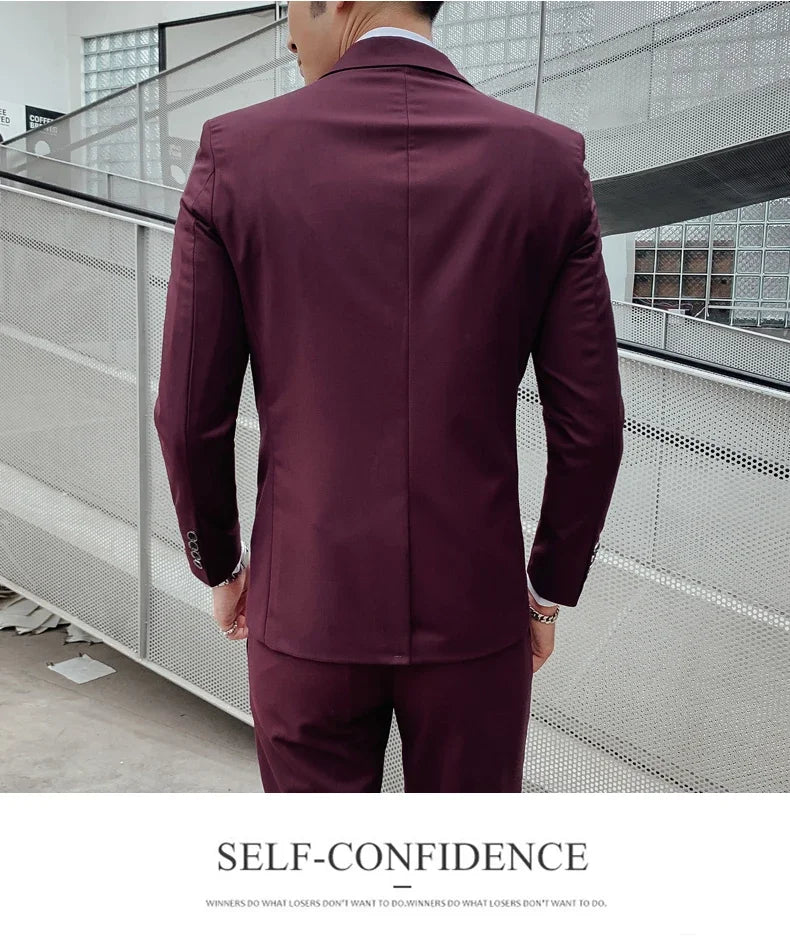 Men’s Business Suit Set — Blazer, Vest & Pants, Slim Fit Solid Color Wedding & Formal Dress Suit, Plus Size
