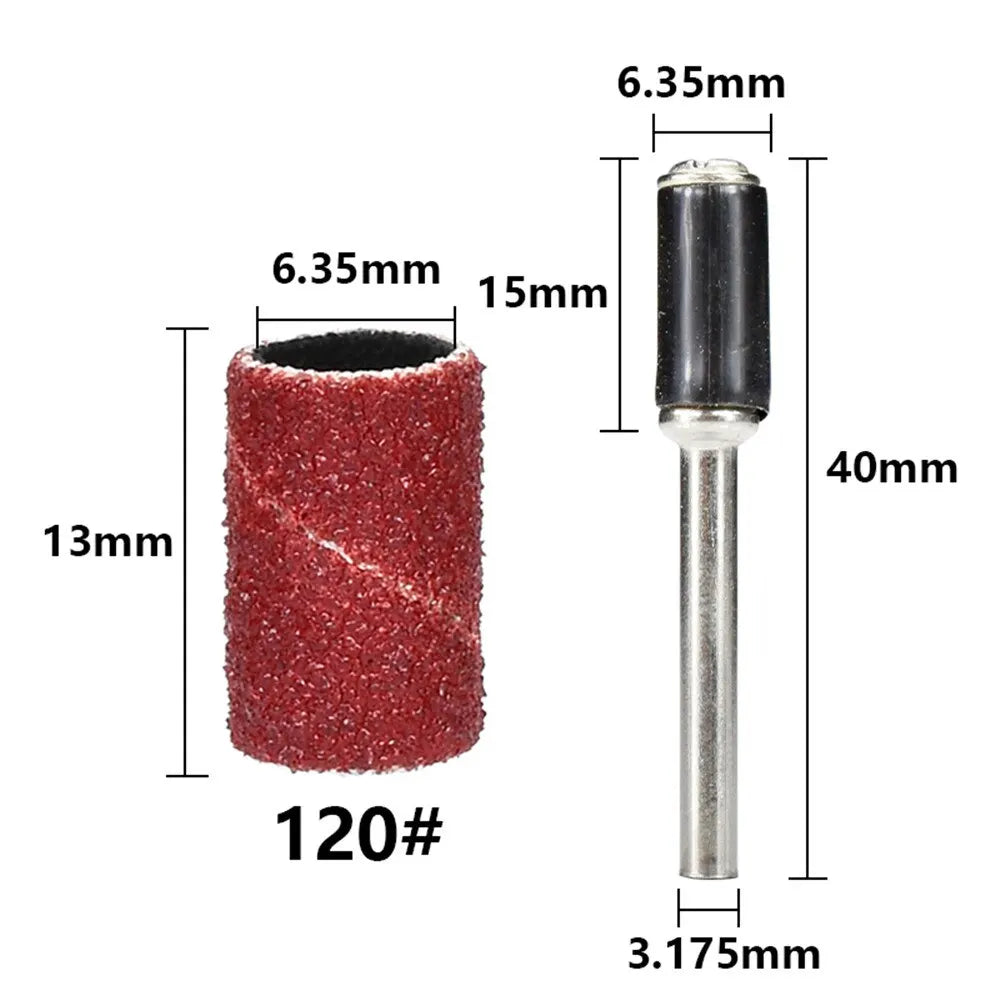 Rotary Tools 102pcs Set: 120 Sanding Bands with 6.35mm Mandrels - Nail Electric Drill Machine Grinding Sand Ring Bit
