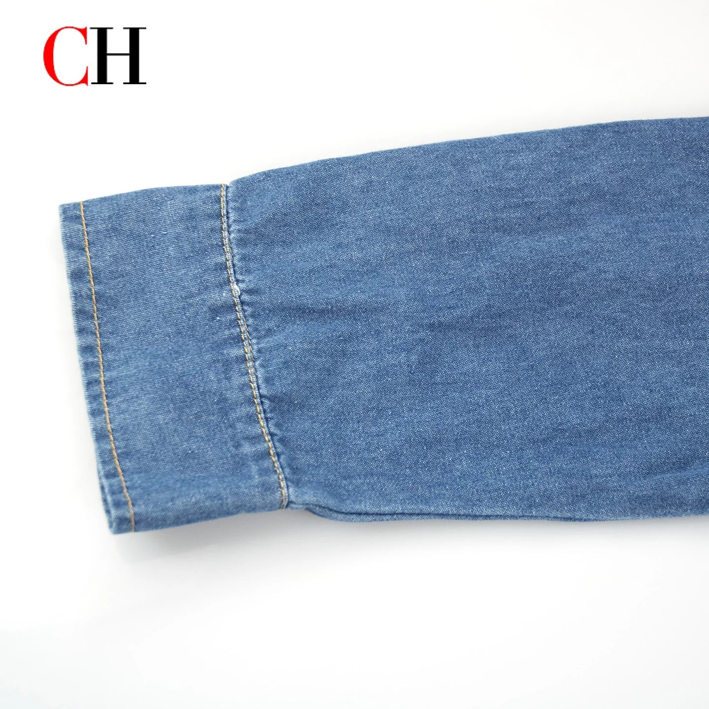 Women’s Sailor Lapel Cropped Denim Shirt - Wide Fit Embroidered Long Sleeve Casual Office Top