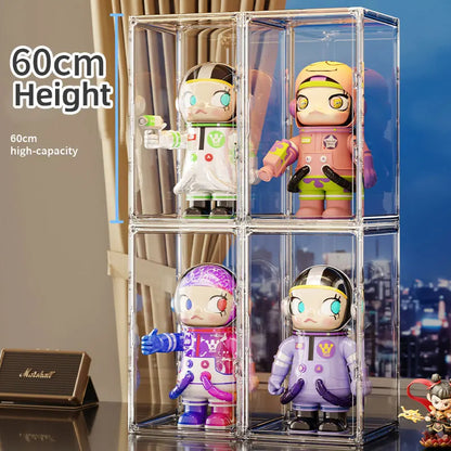Large Clear Stackable Storage Box 60x35x30cm – Magnetic Door Organizer for Helmets, Collectibles, Books, Shoes, Home Display