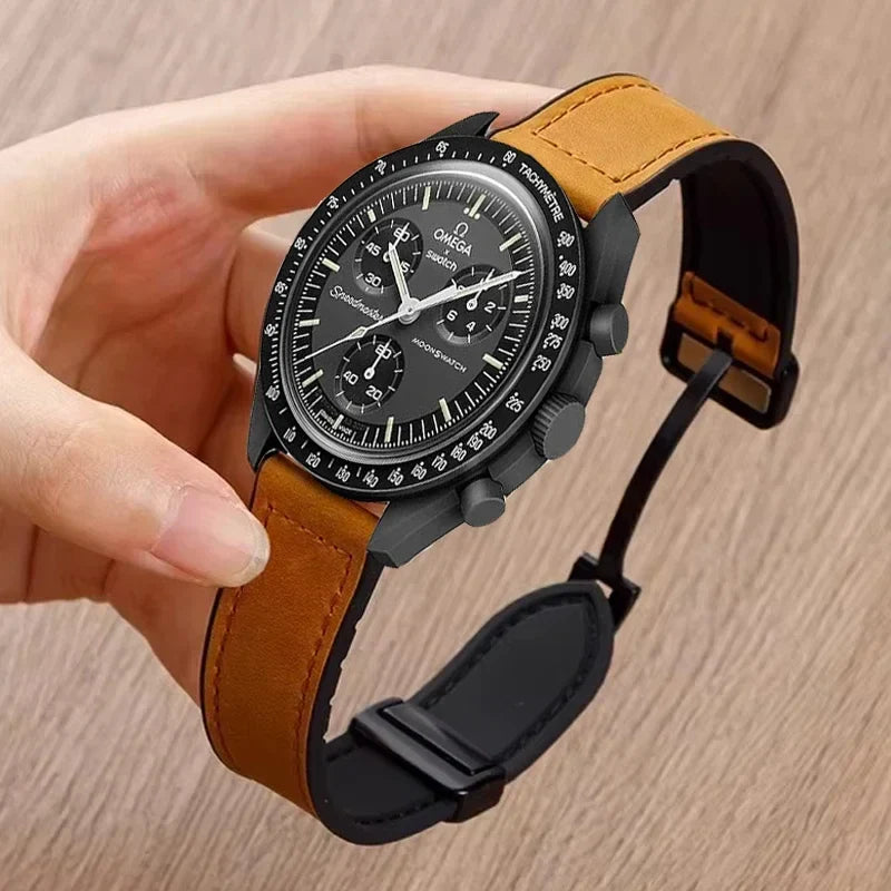 Magnetic Leather Silicone Watch Strap 20mm/22mm for Omega x Swatch MoonSwatch, Xiaomi Watch S1–S4 & Huawei GT2–GT5
