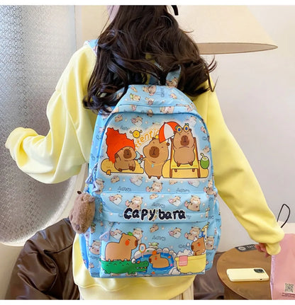 Cute Capybara Backpack | Large Capacity, Breathable Nylon Schoolbag for Students, Women & Girls, Ultra-Light Book Bag