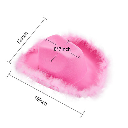 Women's Cowboy Hat – Wide Brim Solid Color with Furry Trim for Parties & Outings