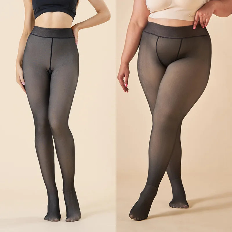 Winter Thermal Fleece Lined Pantyhose: Thicken Tights for Women - Plus Size High Waist, Sexy Translucent Slim Leggings