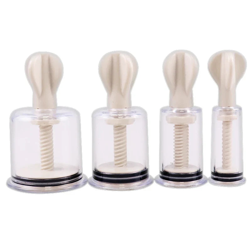 Rotating Handle Suction Cupping Set – 4 Sizes Twist Vacuum Cups for Nipple Enhancement & Anti-Cellulite Massage