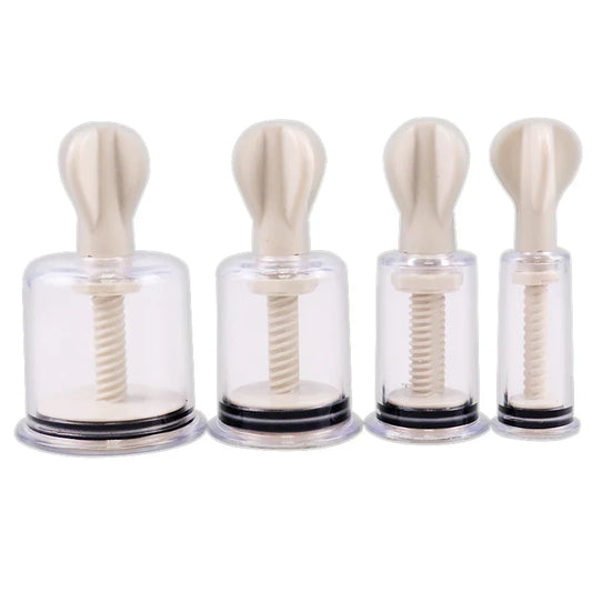 Rotating Handle Suction Cupping Set – 4 Sizes Twist Vacuum Cups for Nipple Enhancement & Anti-Cellulite Massage