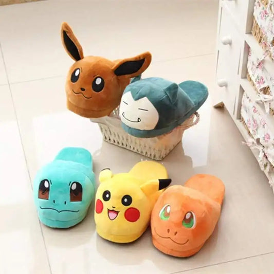 Anime Pokémon Plush Slippers – Pikachu, Gengar & Snorlax Cotton Indoor Shoes for Women, Autumn/Winter