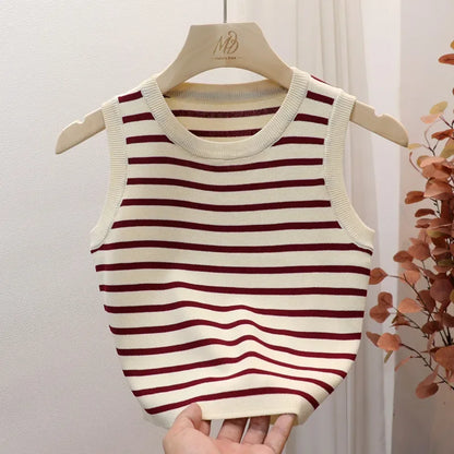 Women's Striped Sleeveless Tank Top — Knitted Crop Summer & Spring Casual Slim Fit Vest Camis