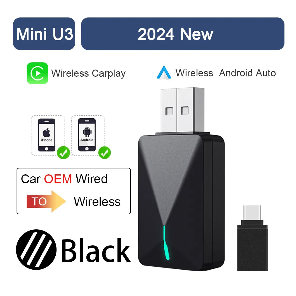 2025 2 in 1 Wireless CarPlay & Android Auto Adapter – Plug & Play USB for Mazda, Haval, Kia, Volvo, Audi, VW
