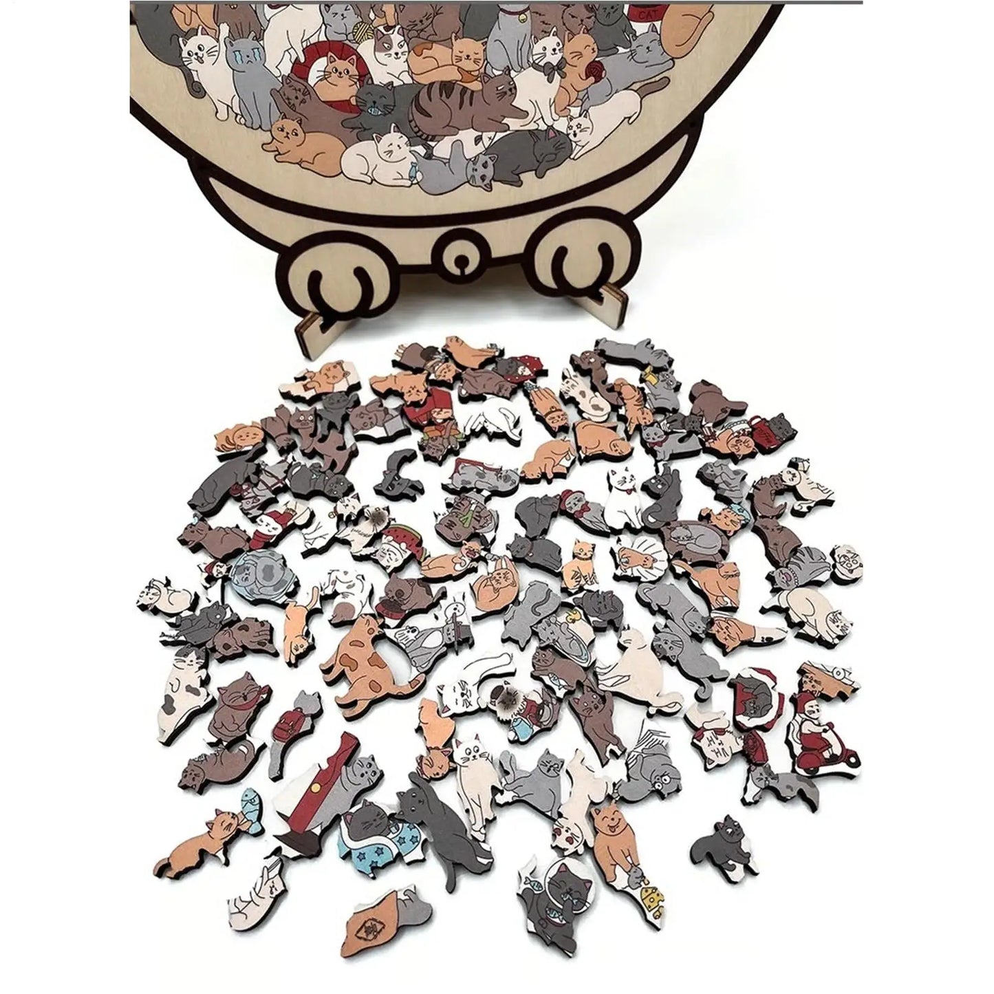 135-Piece Cat-Shaped Wooden Jigsaw Puzzle – Unique Irregular Puzzle Game for Cat Lovers, Birthday & Xmas Gift