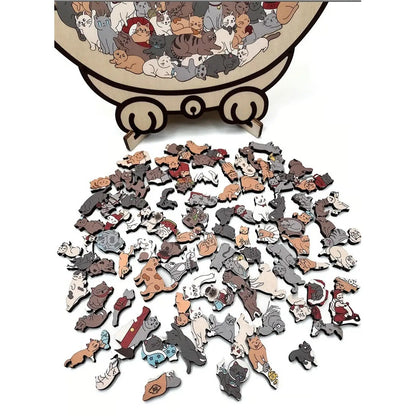 135-Piece Cat-Shaped Wooden Jigsaw Puzzle – Unique Irregular Puzzle Game for Cat Lovers, Birthday & Xmas Gift