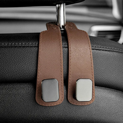Car Seat Headrest Hooks – PU Leather Storage Organizer Hanger for Bags, Coats & Universal Auto Use