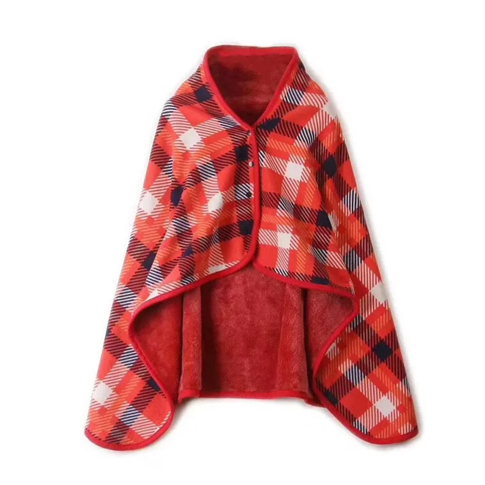 Women’s Double-Layer Tartan Plaid Blanket Scarf – Winter Warm Multifunction Shawl Wrap