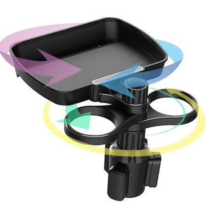Adjustable Dual Cup Holder Expander: 360° Rotating Multifunctional Car Seat Cup Holder with Snack Tray - Convenient Drink Holder Solution